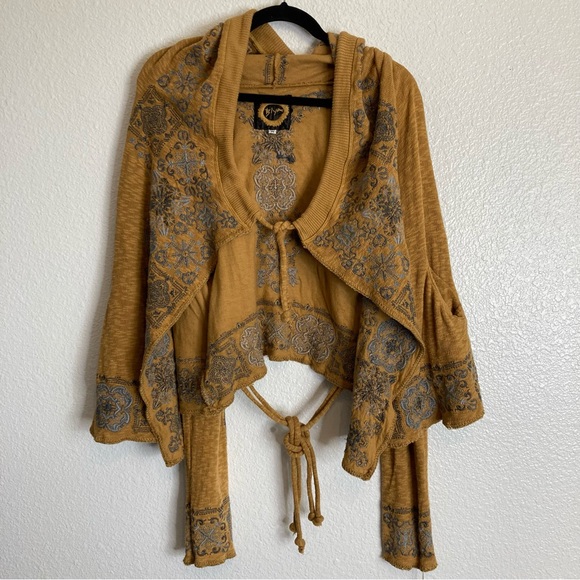 New Johnny Was Biya Boho Embroidered Hooded Cardigan in Taupe  M - Picture 3 of 15
